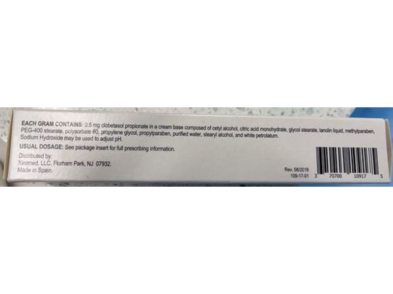 Clobetasol Propionate Cream, Usp, 0.05%, 60 g Xiromed (RX)
