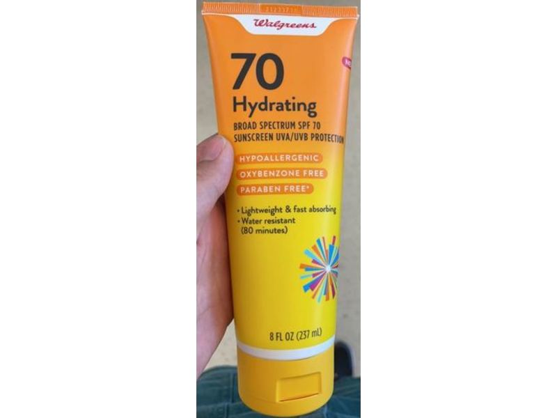 Walgreens Hydrating Sunscreen, SPF 70, Paraben Free, 8 fl oz/237 mL