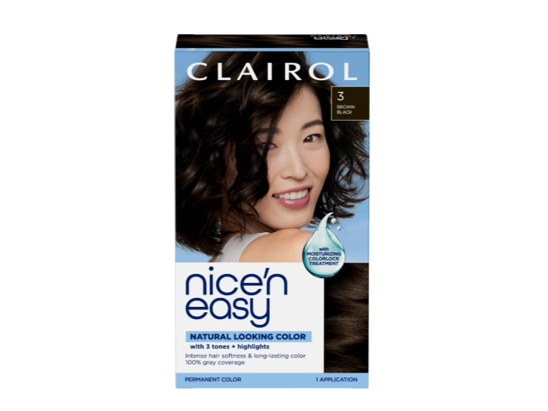 Clairol Nice'n Easy 3 Tones+Highlights Permanent Hair Color, 3 Brown Black, 1 Application