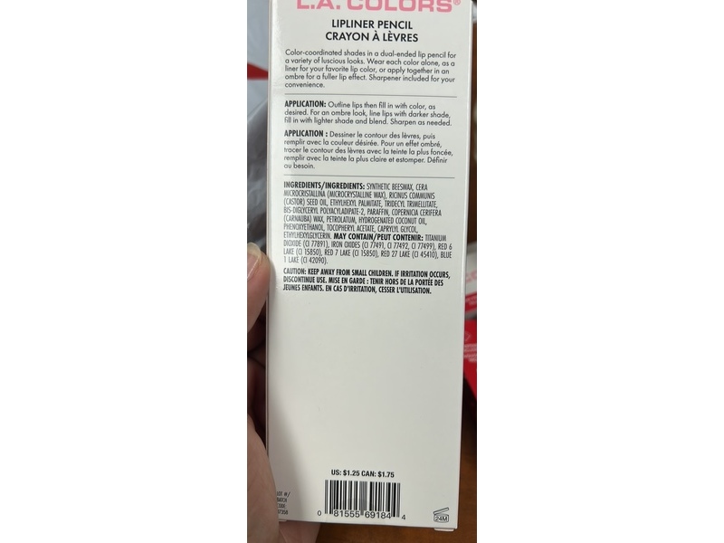 L.A. Colors Dual Lipliner Pencil, C69184 Cuteness, 0.13 oz/3.8 g