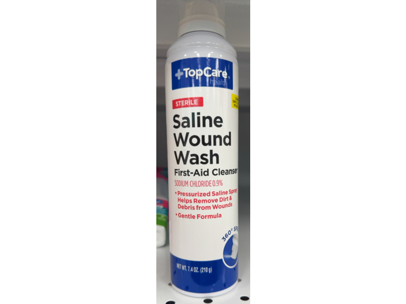TopCare Saline Wound Wash First-Aid Cleanser, Sodium Chloride, 7.4 oz/210 g