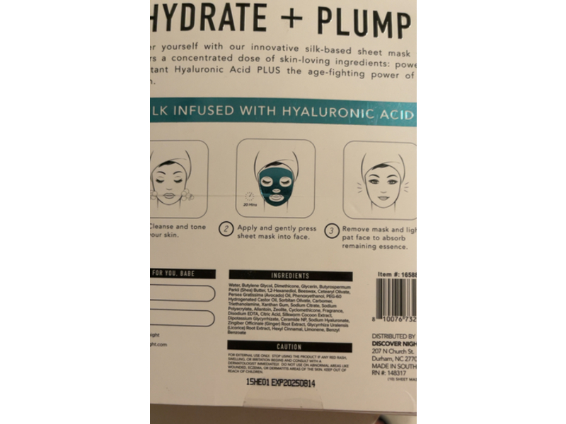 Discover Night Skincare Anti-Aging Silk Sheet Mask, Hyaluronic Acid, 10 Count