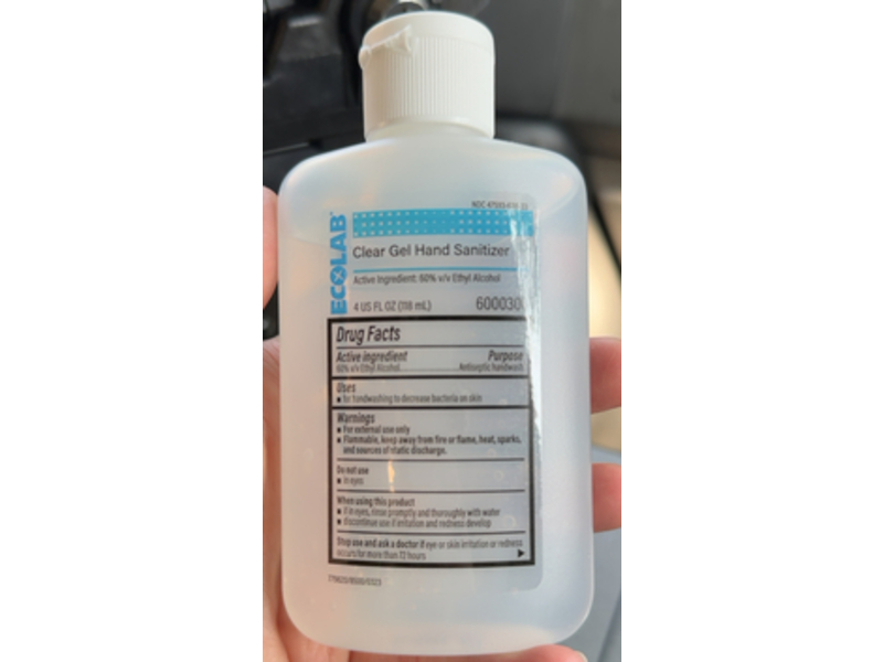 Ecolab Clear Gel Hand Sanitizer, 4 fl oz/118 mL