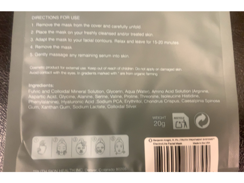Truth Treatment Systems Electrolite Facial Mask, 1 Count