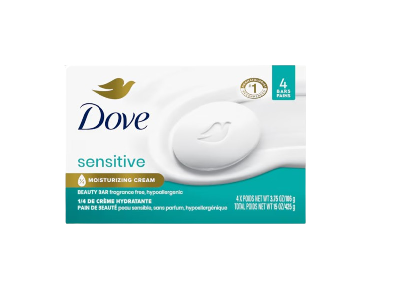 Dove Moisturizing Cream Beauty Bar, Sensitive Skin, 3.75 oz/106 g, 4 Count