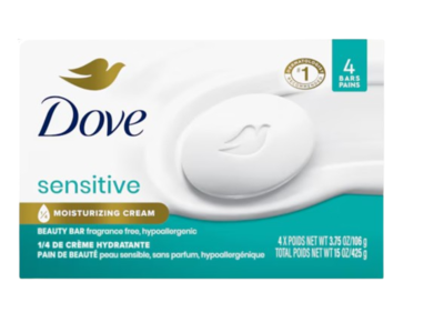 Dove Moisturizing Cream Beauty Bar, Sensitive Skin, 3.75 oz/106 g, 4 Count