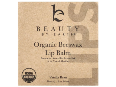 Beauty By Earth Organic Beeswax Lip Balm, Vanilla Bean, 0.15 oz, 4 Count