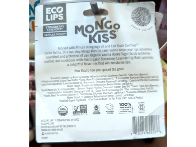 Eco Lips Mongo Kiss Lip Balm + Lip Scrub Set, Strawberry Lavender & Vanilla Honey, 0.25 oz