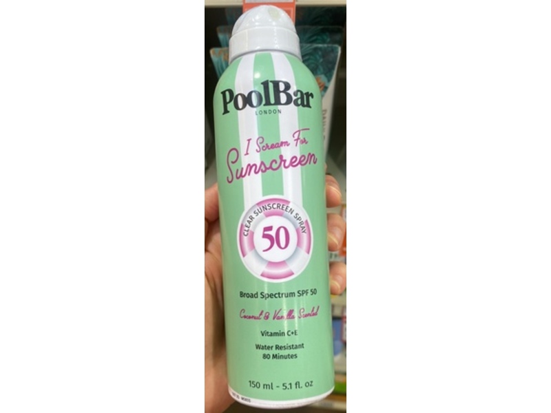 Poolbar London I Scream For Sunscreen Spray, SPF 50, Coconut & Vanilla Scented, 5.1 fl oz/150 mL