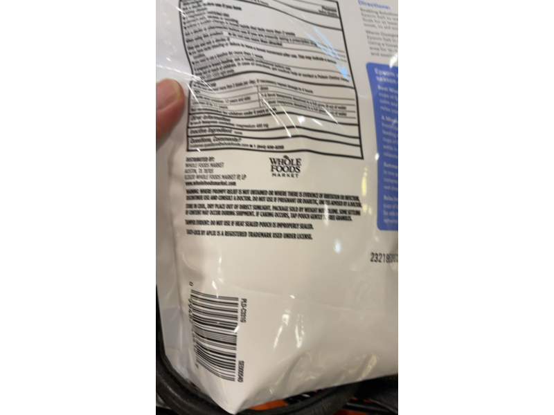 365 Whole Foods Market First Aid Epsom Salt, Magnesium Sulfate, 64 oz/1.8 kg