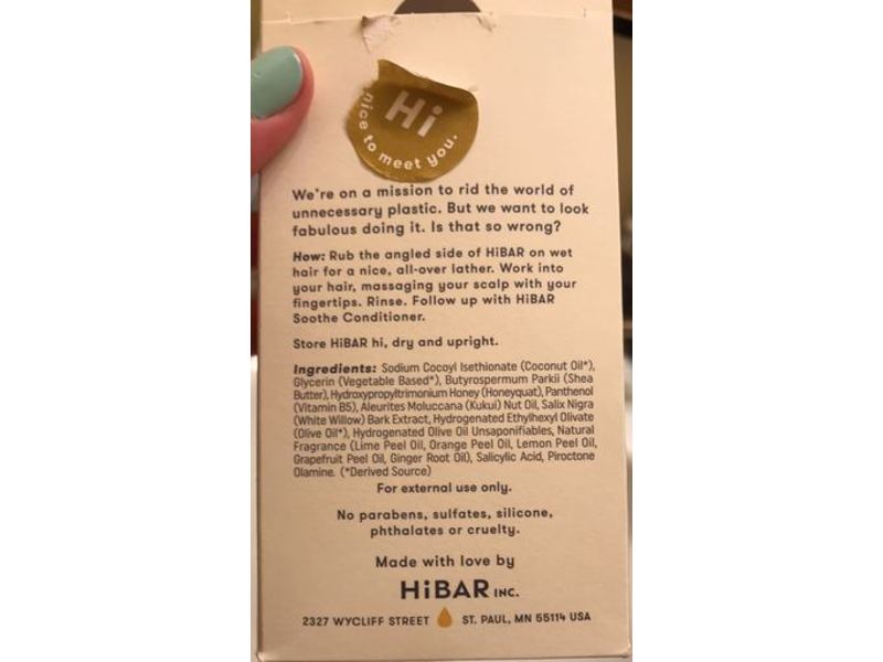 HiBAR Soothe Solid Shampoo Bar, 3.2 oz/90 g
