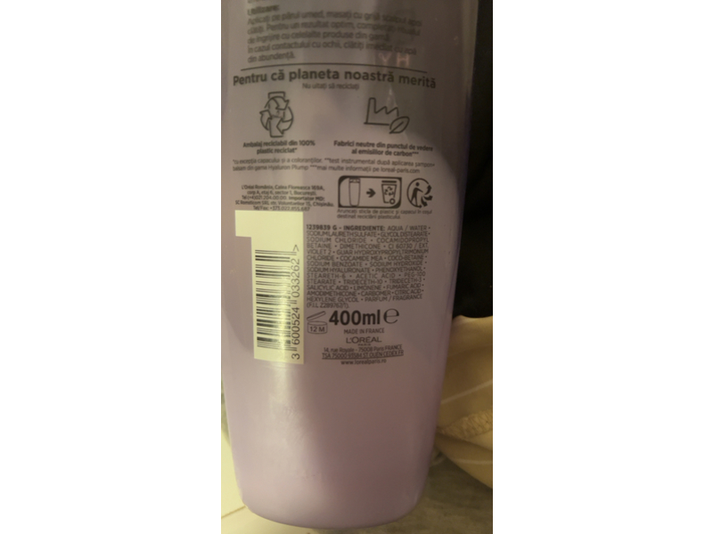 L'oreal Paris Elseve 72h Moisturizing Shampoo, Hyaluron Plump, 400 mL