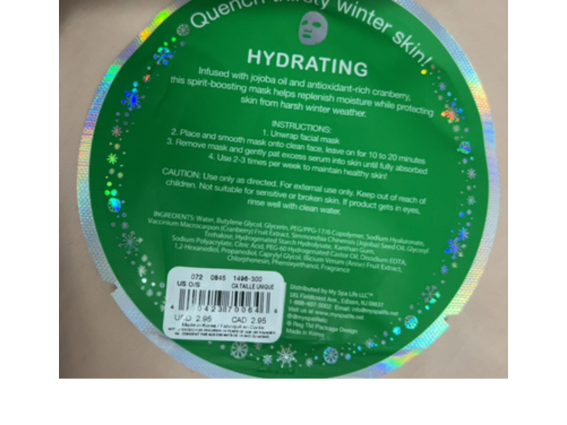 Spalife Hydrating Facial Mask, Jojoba Extract & Cranberry Essence, 0.81 oz/23 g