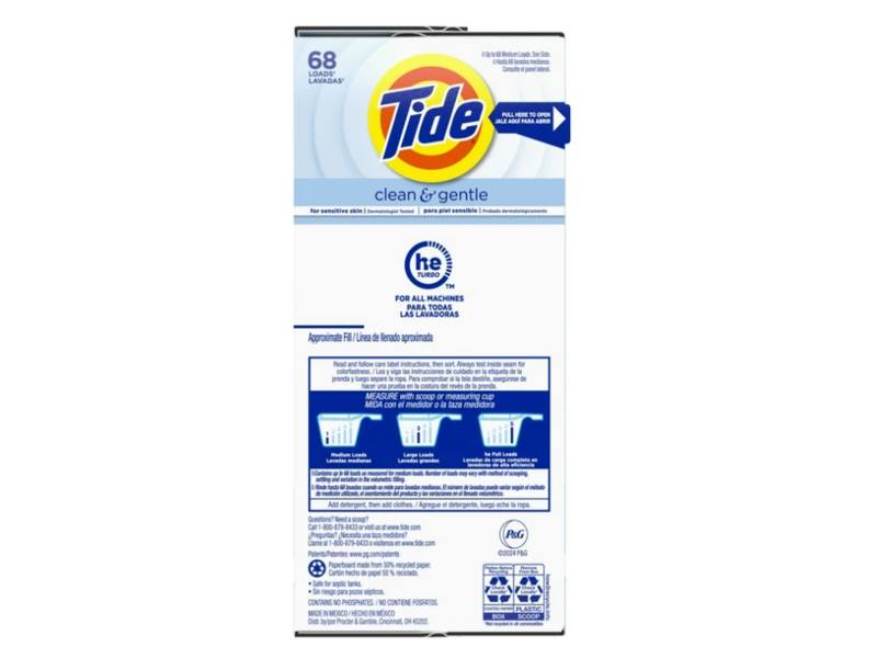 Tide Clean & Gentle Powder Laundry Detergent, 68 Loads, 77 oz/2.2 kg