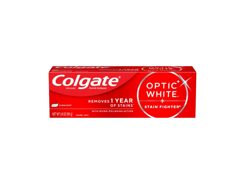 Colgate Optic White Stain Fighter Toothpaste, Clean Mint, 3.8 oz/107 g