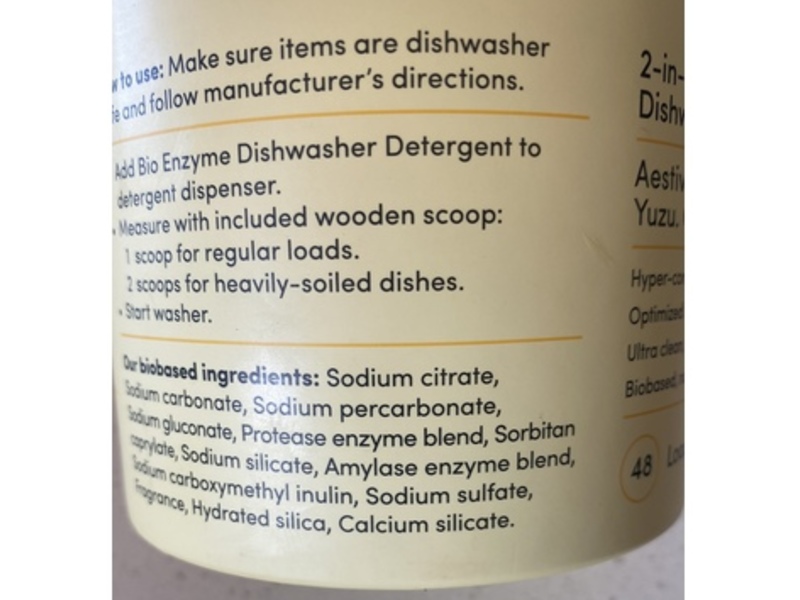 Dirty Labs 2-in-1 Bio Enzyme Dishwasher Detergent + Booster, Yuzu, Geranium, Lemon Balm, 48 Loads, 1.05 lbs/480 g