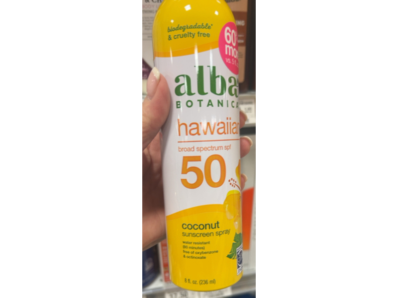 Alba Botanica Hawaiian Coconut Sunscreen Spray, SPF 50, 8 fl oz/236 mL