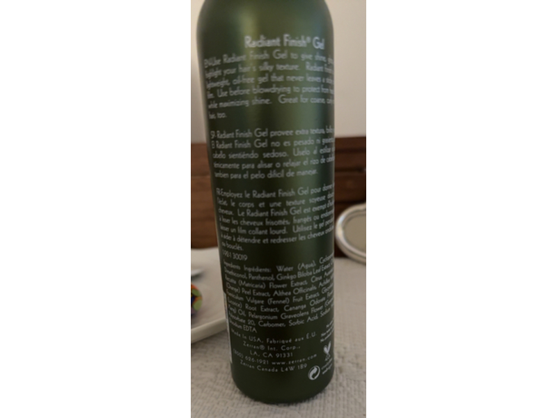 Zerran Radiant Finish Hair Smoothing & Texture Shine Gel, 8 fl oz/240 mL