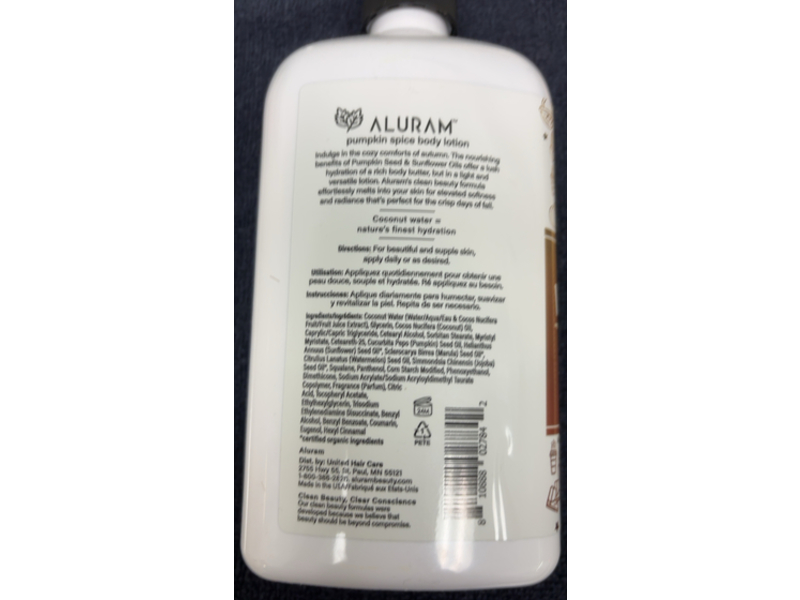 Aluram Pumpkin Spice Body Lotion, 18 fl oz/530 mL