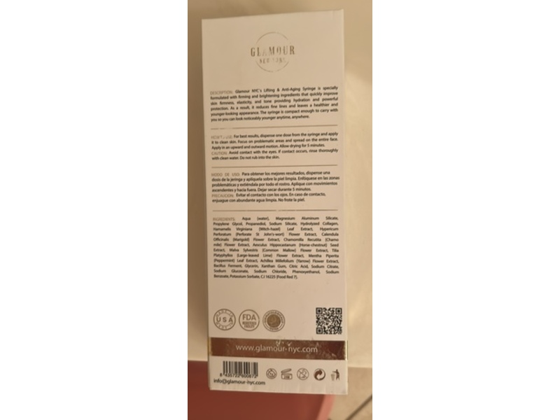 Glamour New York Anti-Wrinkle Lifting & Anti-Aging Syringe, 0.40 fl oz/12 mL