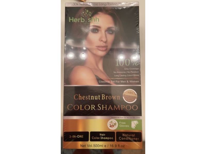 Herbishh Hair Color Shampoo, Chestnut Brown, 16.9 fl oz/500 mL