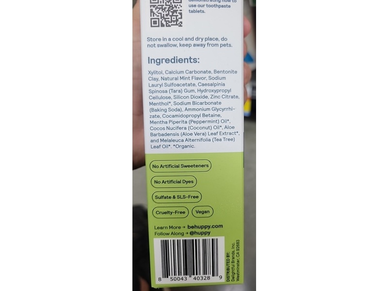 Huppy Toothpaste Tablets, Peppermint, 1.3 oz/36 g