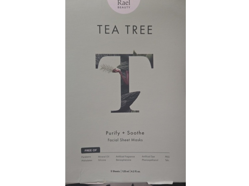 Rael Beauty Purify + Soothe Facial Sheet Masks, Tea Tree, 4.2 fl oz/125 mL, 5 Count