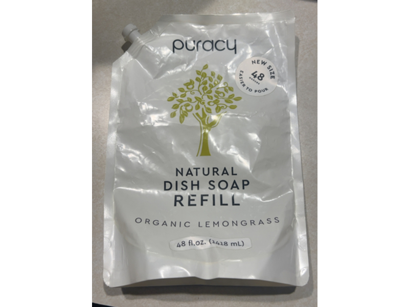 Puracy Natural Dish Soap Refill, Organic Lemongrass, 48 oz/1418 mL