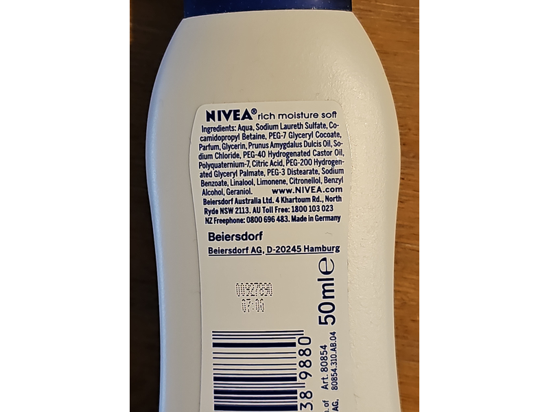 Nivea Rich Moisture Soft Shower Cream, Almond Oil & Mild Scent, 50 mL