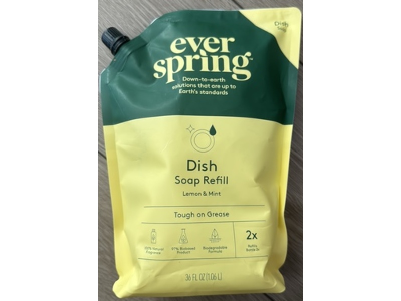 Ever Spring Dish Soap Refill, Lemon & Mint, 36 fl oz/1.06 L