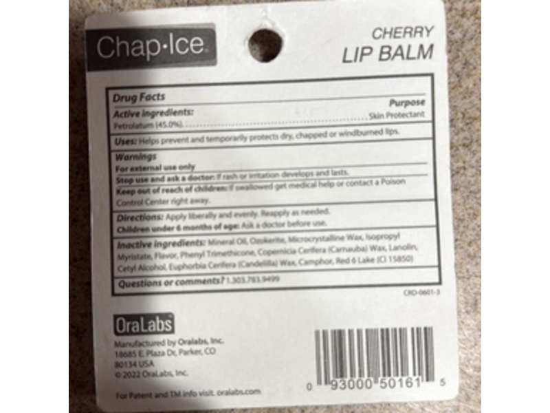 Chap Ice Lip Balm, Cherry, 0.14 oz/4 g, Pack Of 2