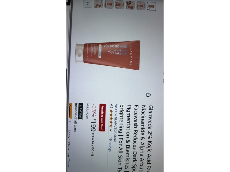 Glamveda 2% Kojic Acid Face Wash, 4% Niacinamide & Alpha Arbutin, 5.071 fl oz/150 mL