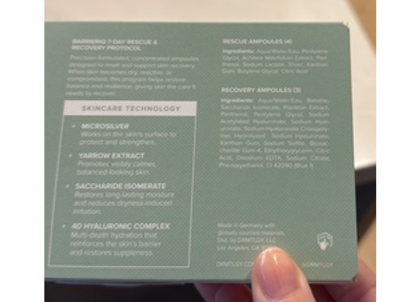 Drmtlgy BarrierIQ 7-Day Rescue & Recovery Protocol Ampoules, Calm + Repair, 0.06 fl oz/2 mL, 7 Count