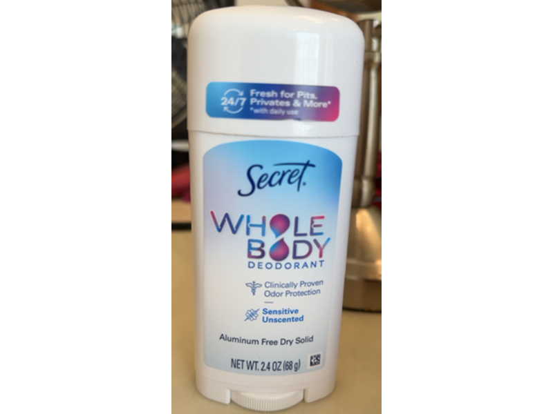 Secret Whole Body Deodorant, Unscented, 2.4 oz/68 g