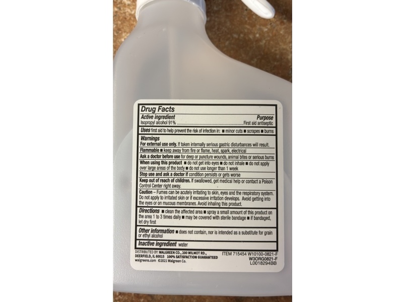 Walgreens First Aid Antiseptic, 91% Isopropyl Alcohol Spray, 10 fl oz/295 mL
