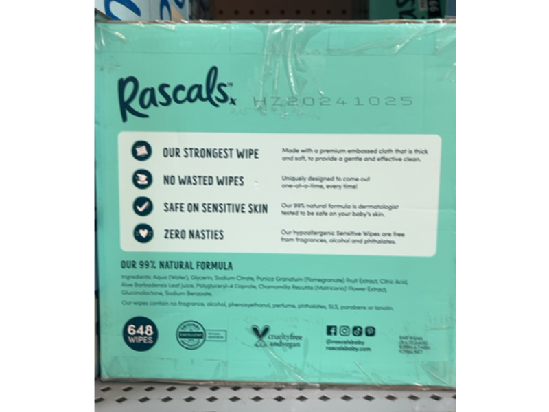 Rascals Premium Sensitive Wipes, 648 Count