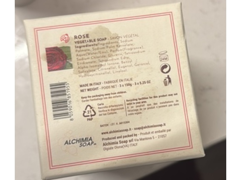 Alchimia Fine Vegetable Soap Bar, Rose, 15.7 oz/450 g