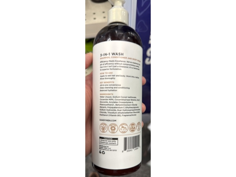 Dandymen Men 3-in-1 Wash, Tobacco Vanilla, 16 fl oz/475 mL