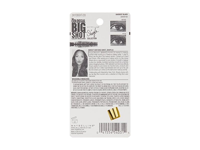 Maybelline New York Volum' Express The Colossal Big Shot Mascara X Shayla, Baddest Black, 0.33 Fluid Ounce
