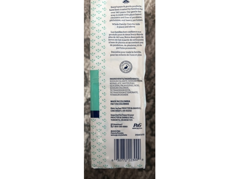 Ivory Sensitive Gentle Bar Soap, 3.17 oz/90 g, 12 Count