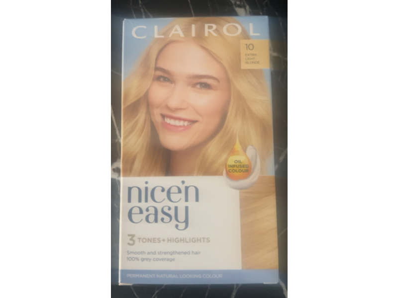 Clairol Nice'n Easy Permanent Hair Color, 10 Extra Light Blonde, 6.26 fl oz/177 mL, 1 Application