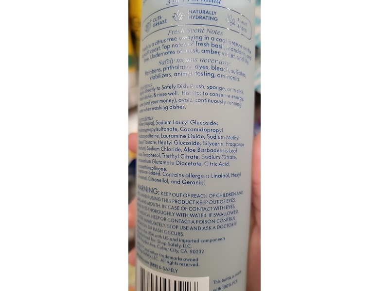 Safely Fresh Dish Soap, 16 fl oz/473 mL