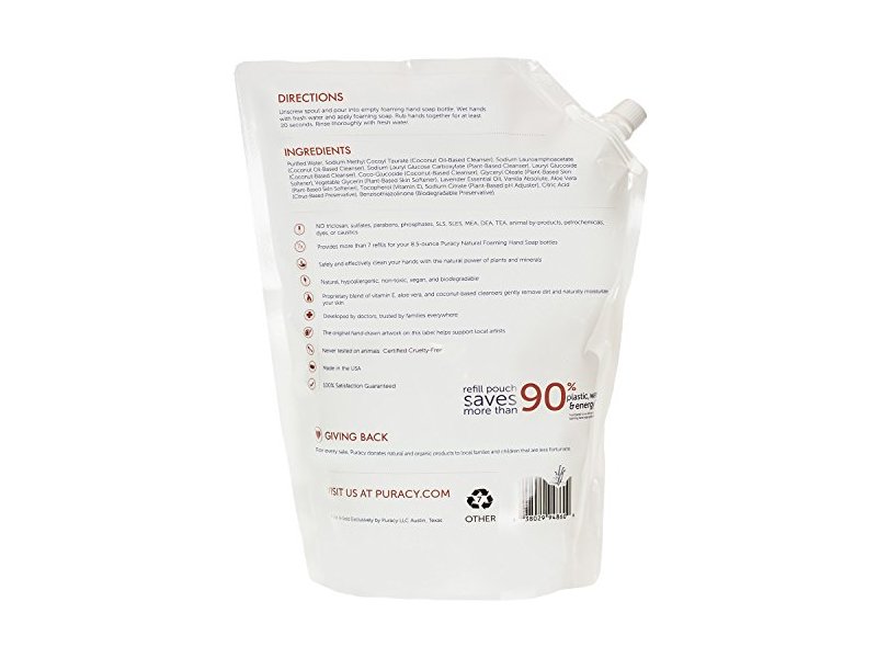 Puracy Natural Foaming Hand Soap Refill, Lavender and Vanilla, 64 fl oz