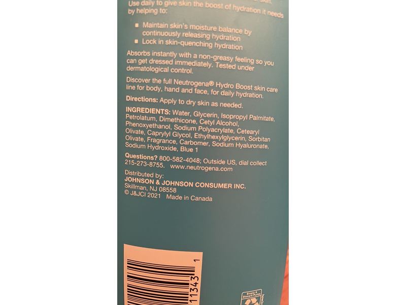 Neutrogena Hydro Boost Body Gel Cream With Hyaluronic Acid, Normal To Dry Skin, 16 oz/453 g