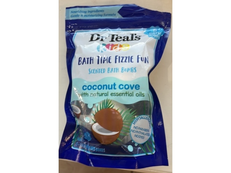 Dr Teal's Kids Bath Time Fizzie Fun Scented Bath Bombs, Coconut Cove, 1.5 oz/45 g, 5 Count