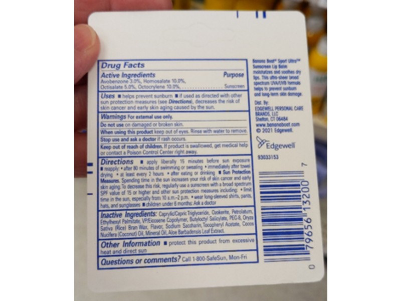 Banana Boat Sport Ultra Sunscreen Lip Balm, SPF 50, 0.15 oz/4.25 g, Pack of 2