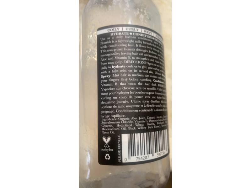 Earth's Nectar Hair care Nourish Conditioning Detangler, Pure Aloe, 12 oz/355 mL