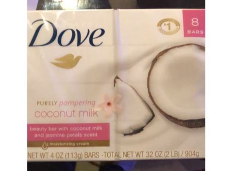 Dove Purely Pampering Beauty Bar, Coconut Milk & Jasmine Petals, 4 oz/113 g, 8 Count