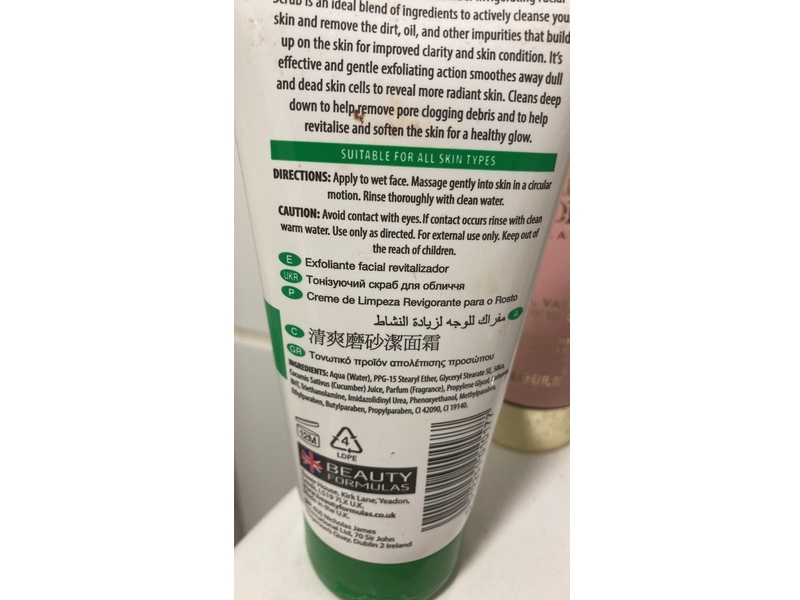 Beauty Formulas Cucumber Invigorating Facial Scrub, Cool Mist, 4.9 fl oz/150 mL