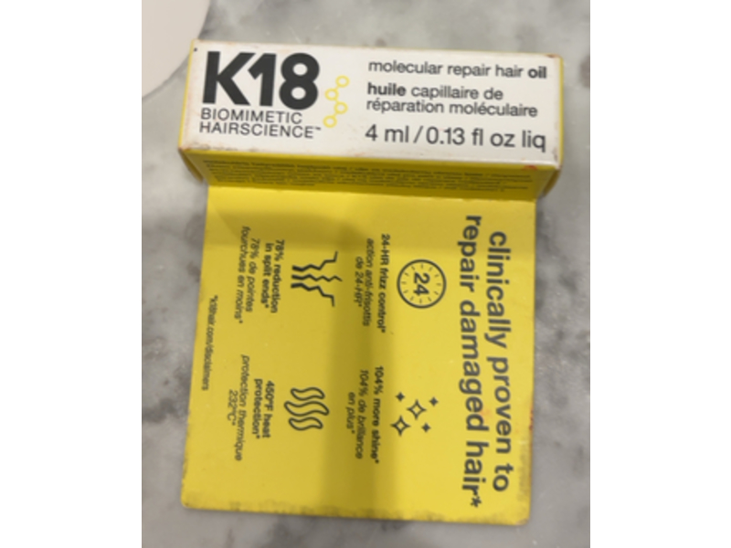 K18 Biomimetic Hairscience Molecular Repair Hair Oil, 0.13 fl oz/4 mL